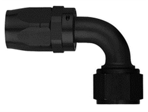 Black Anodized -06AN Hose Size; 90 deg. Elbow; Reusable Aluminum Swivel