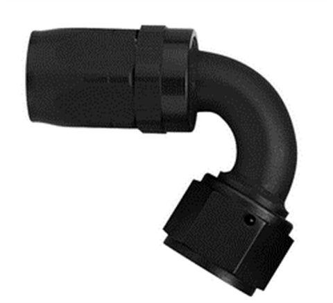 Black Anodized -08AN Hose Size; 120 deg. Elbow; Reusable Aluminum Swivel