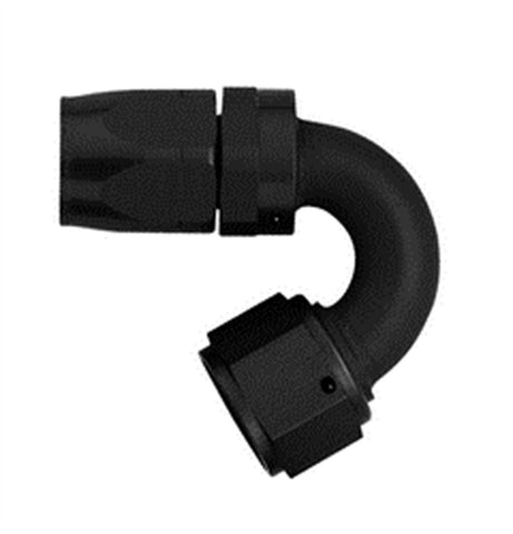 Black Anodized -08AN Hose Size; 150 deg. Elbow; Reusable Aluminum Swivel