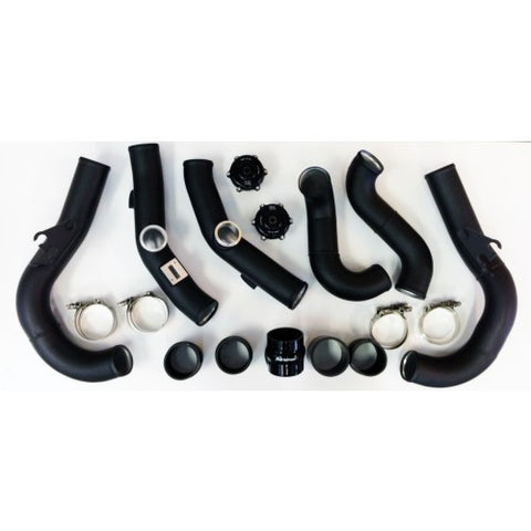 Nissan GTR R35 IC Piping Kit in Powder Coated Black w/ Two All Blk Synchronic BOV