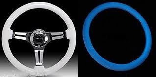 White Paint/Blue glow-in-the-dark Wood Grain Wheel, 350mm, 3 spoke center in Chrome