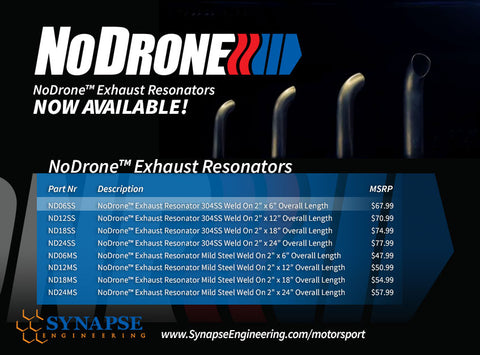 NoDrone Exhaust Resonator 304SS Weld on 2" x 18" overall length