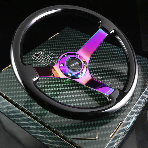 Classic Black Wood Grain Wheel (3in Deep), 350mm, 3 Solid spoke center in Neochrome