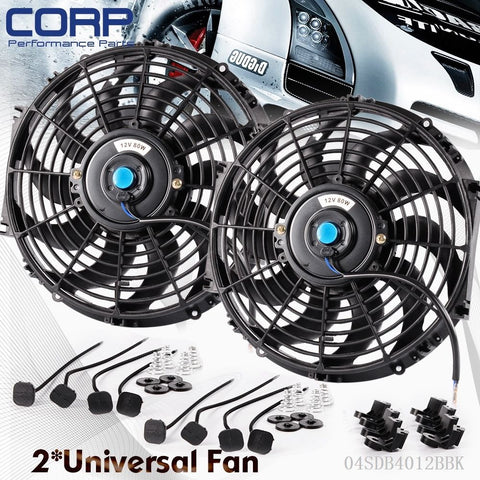 2X 12" inch Universal Slim Fan Push Pull Electric Radiator Cooling 12V Mount Kit
