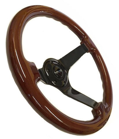 Classic Dark Wood Grain Wheel (3" Deep), 350mm, 3 spoke center in Black Chrome