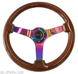 Classic Dark Wood Grain Wheel (3in Deep), 350mm, 3  Solid spoke center in Neochrome