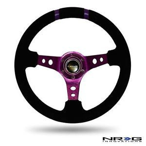 350mm Sport Steering wheel (3" Deep) - Black Suede - Purple w/ Purple Double Center Marking