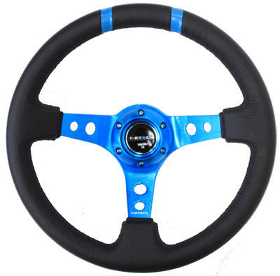 350mm Sport Steering Wheel (3" Deep) New Blue w /Blue Double Center Marking