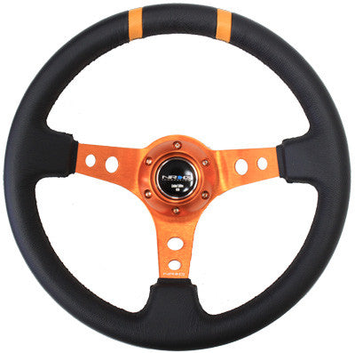 350mm Sport Steering Wheel (3" Deep) Orange w/ Orange Double Center Marking