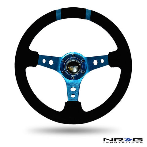 350mm Sport Steering wheel (3" Deep) - Black Suede - Black w/ Blue Double Center Marking