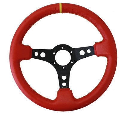 350mm Sport Steering Wheel (3" Deep) Red Lthr w/ Ylw Stitching