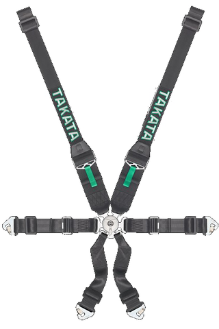 Black - FIA 2018 - 6-point belt, 2"/3“ HANS shoulder belt, 2“ lap belt pull-down, dual sub-strap - 4 eye bolts w/lock pin & washers - TAKATA Race 6 HANS - 6pt snap-on (HANS or HYBRID use only)