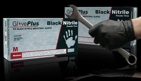 Gloves Plus Black Nitrile Powder Free Textured  100 Pack Box